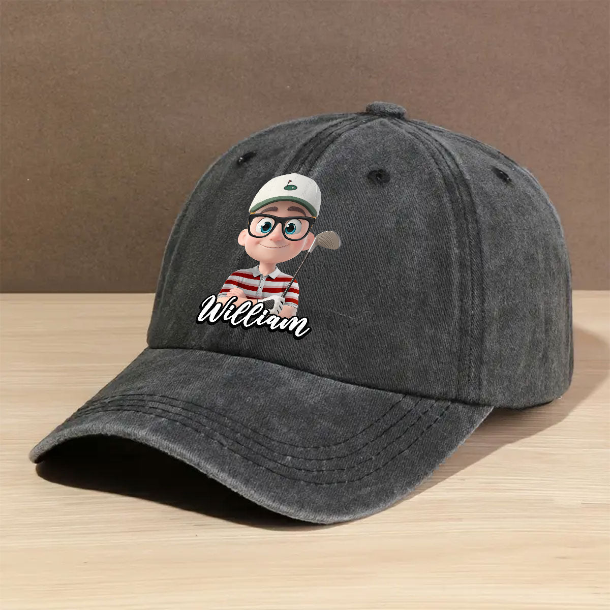 Born To Golf - Personalized Custom Vintage Washed Denim Cap