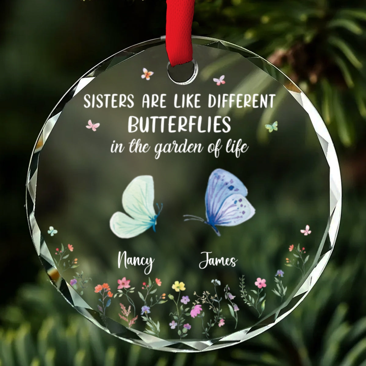 Sisters Are Like Different Butterflies - Personalized Custom Glass Ornament