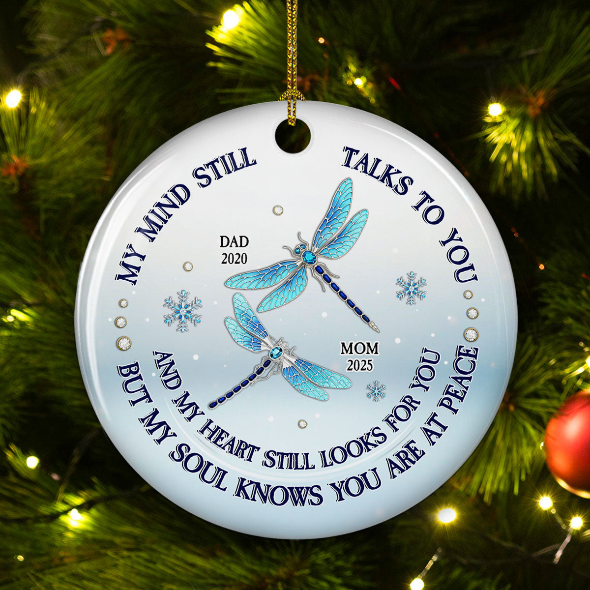My Mind My Heart My Soul Blue Crystal - Personalized Custom Ceramic Ornament