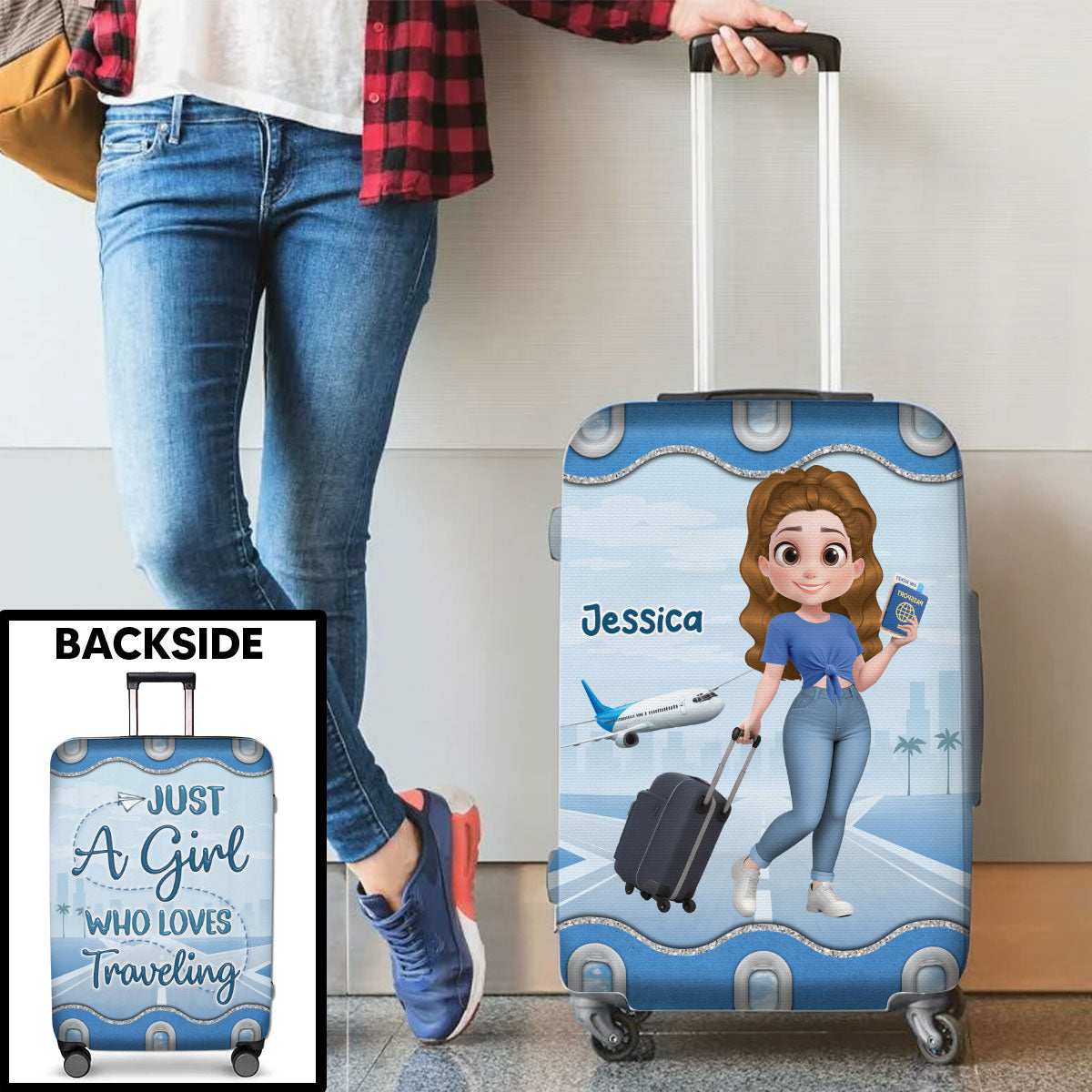 Just A Girl Who Loves Traveling Cartoonize - Personalized Custom Luggage Cover