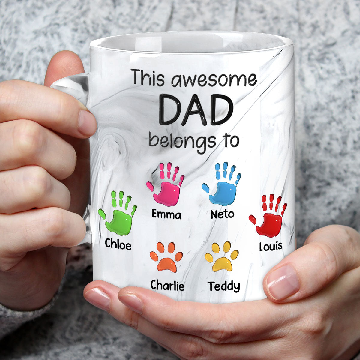 This Awesome Dad Grandpa Belongs To - Personalized Custom Grey Marble Mug