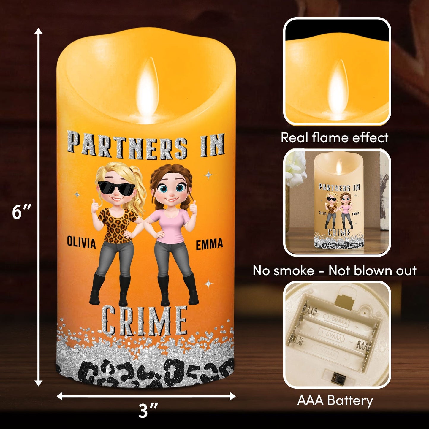 Partners In Crime - Personalized Custom LED Candle