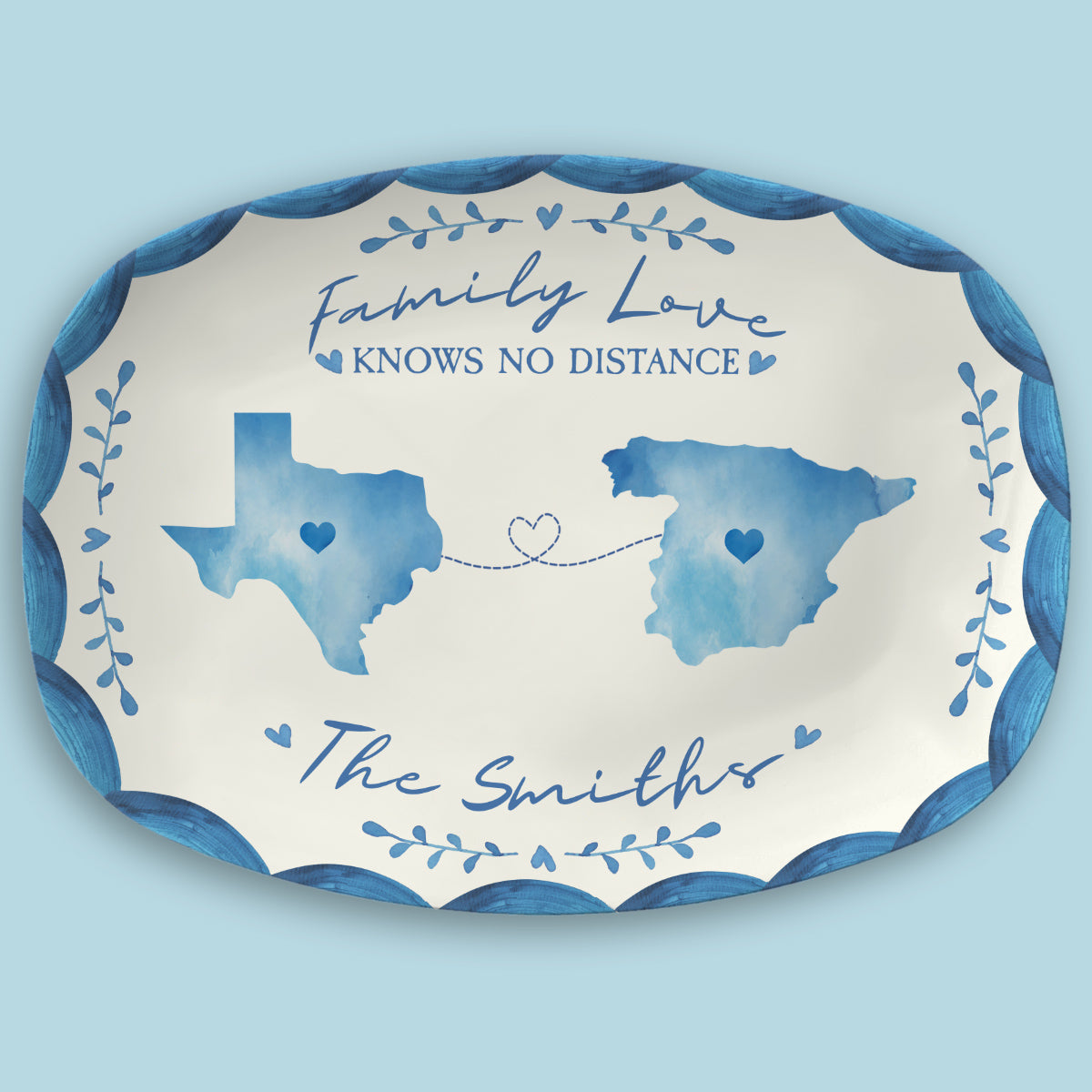 Family Love Knows No Distance - Personalized Custom Platter