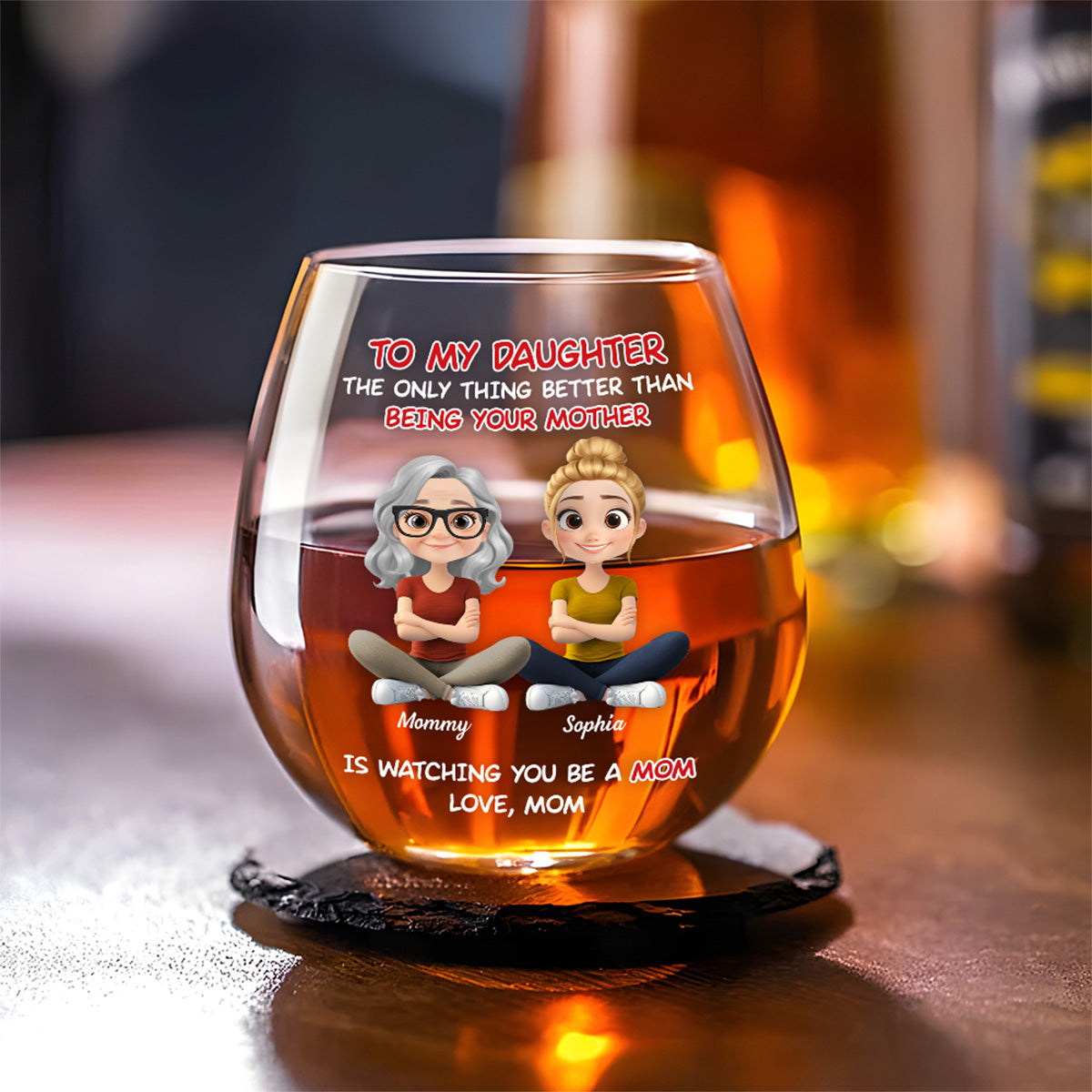 To My Daughter Cartoonize - Personalized Custom Wine Glass