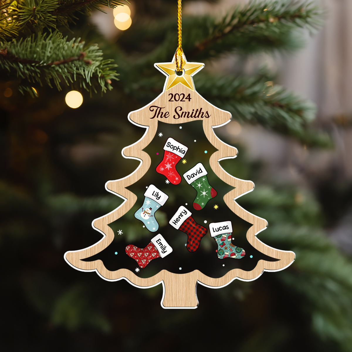 Merry Christmas Socking Family - Personalized Custom Acrylic Ornament