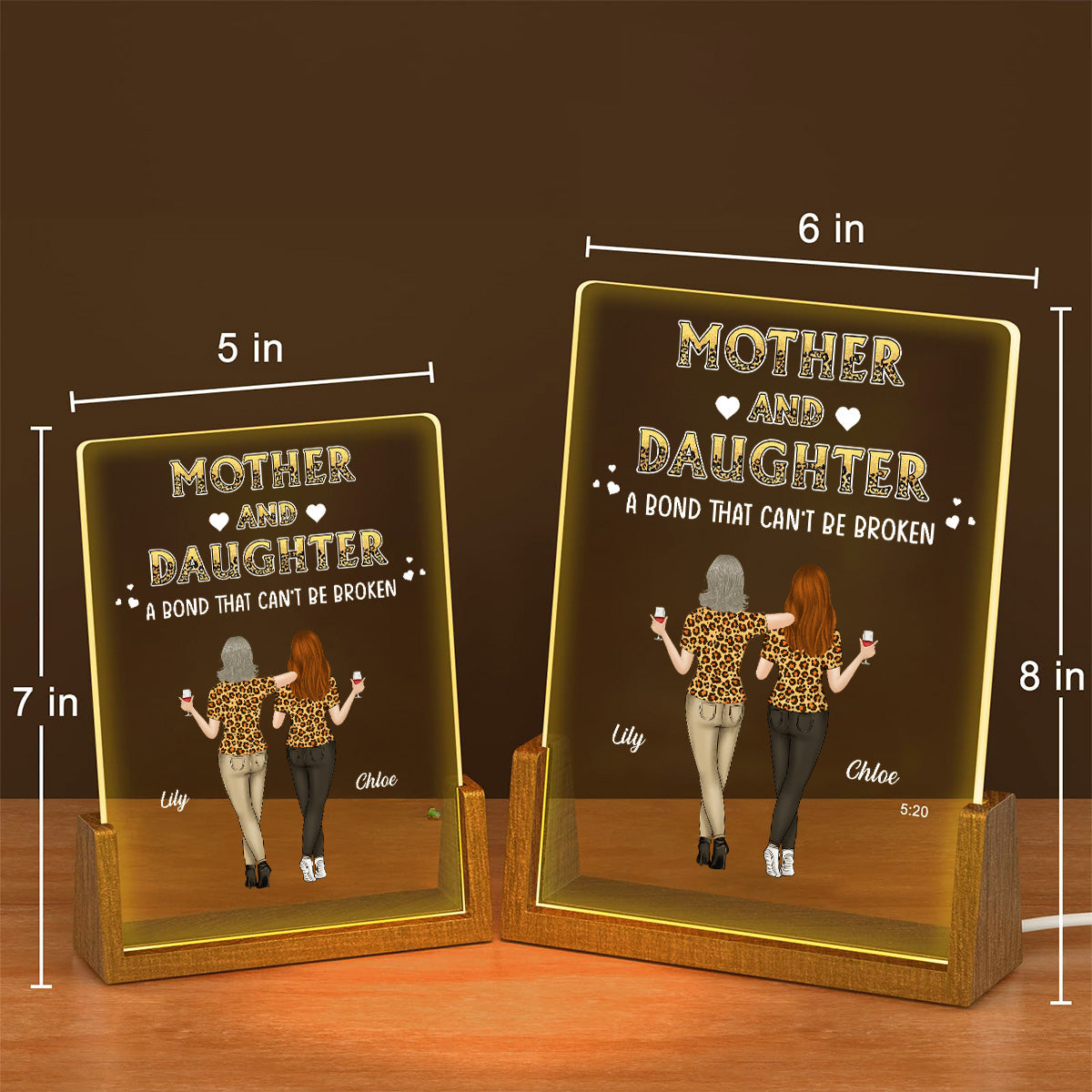 Mother And Daughters - Personalized Custom Plaque With Walnut Base