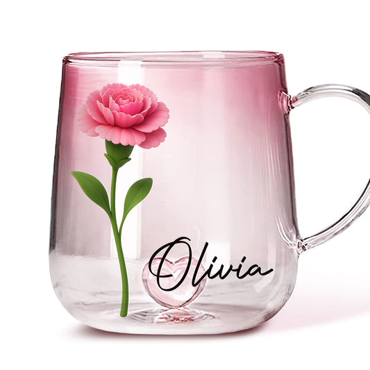Friend Birth Month Flower - Personalized Custom Pink Gradient Glass Mug