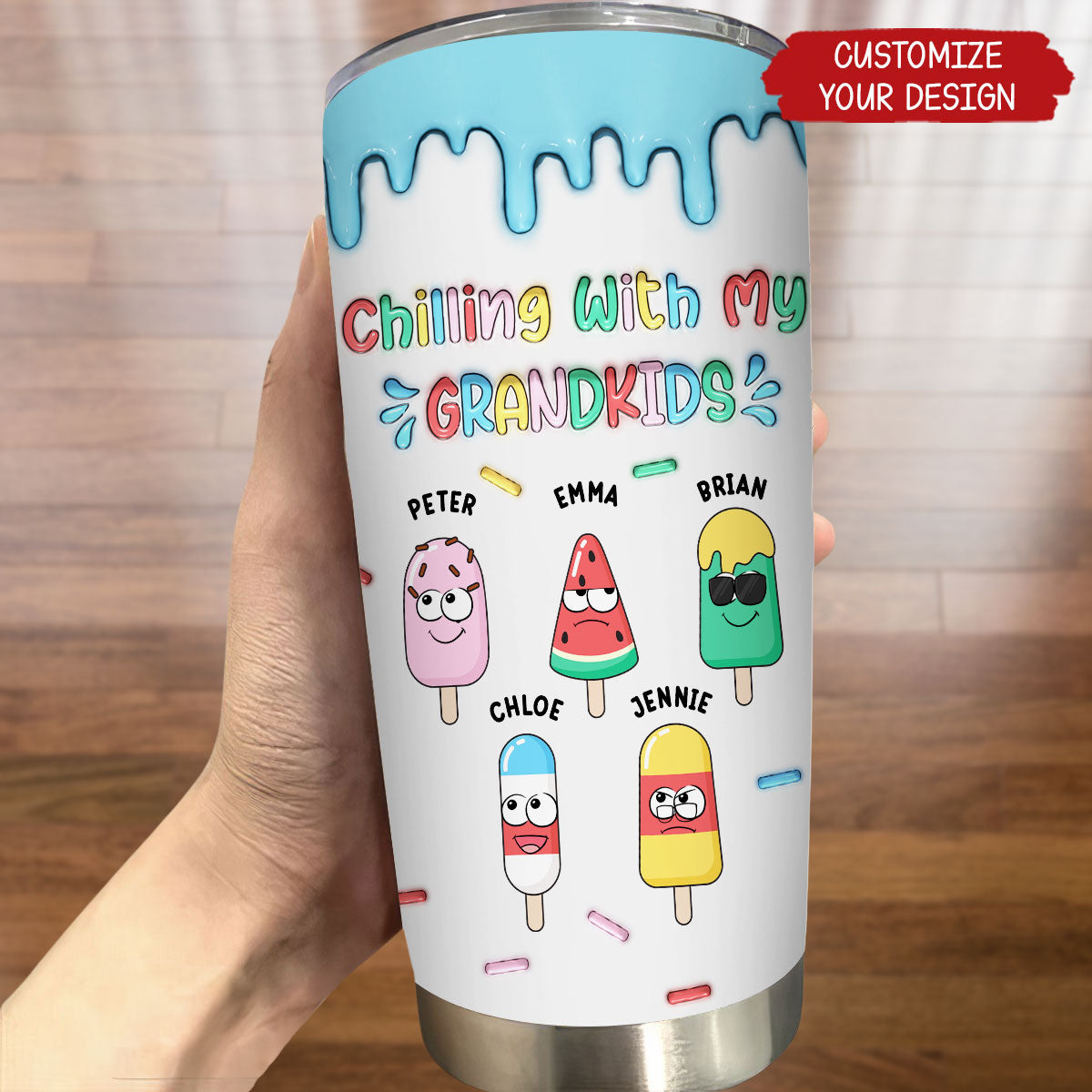 Chilling With My Grandkids - Personalized Custom 3D Inflated Effect Tumbler