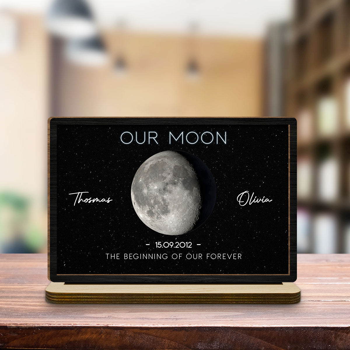 Our Moon - Personalized Custom 2-Layer Wood Plaque With Flat Base