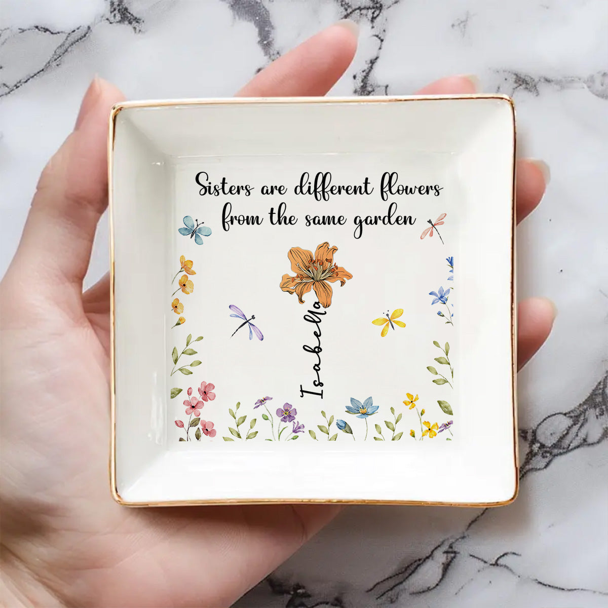 Sisters Are Different Flowers - Personalized Custom Jewelry Dish