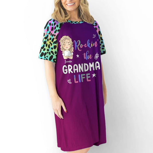 Lovely Leopard Grandma Life - Personalized Custom 3/4 Sleeve Dress