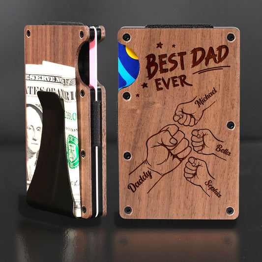 The Best Dad Ever - Personalized Custom Engraved Wooden Card Holder