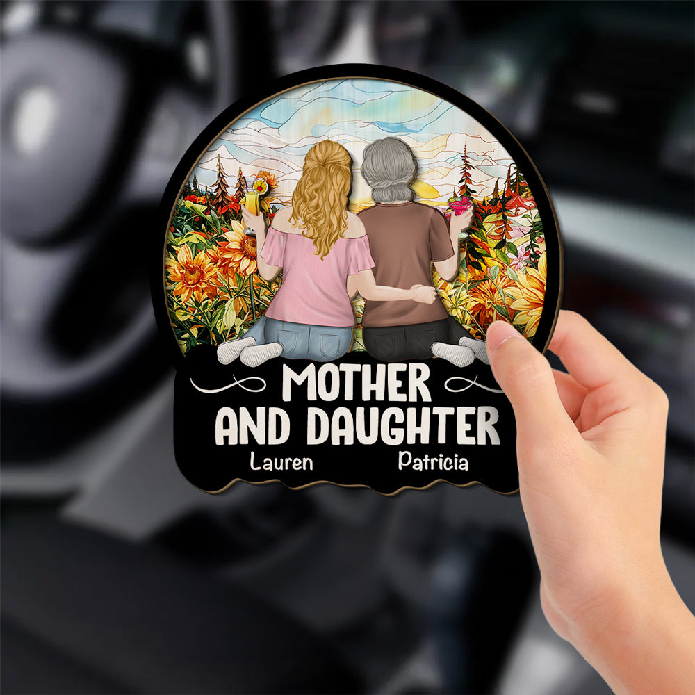 Mother And Daughter Sitting Together - Personalized Custom Car Visor Clip