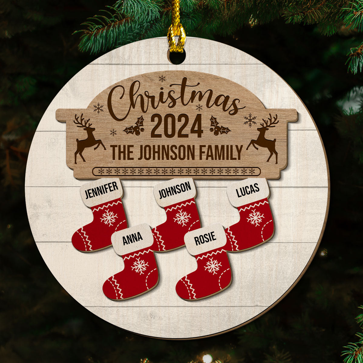 Custom Name Christmas Socks - Personalized Custom 2-layered Wood Ornament