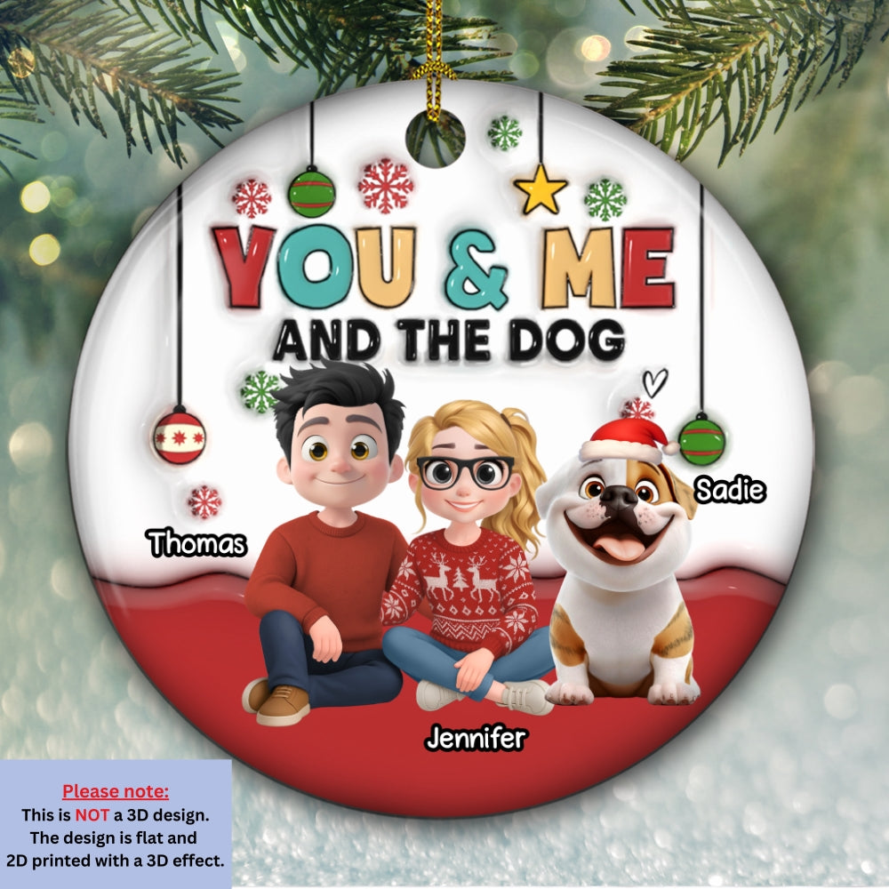 Our Holiday With Lovely Dog - Personalized Custom 3D Inflated Effect Ceramic Ornament
