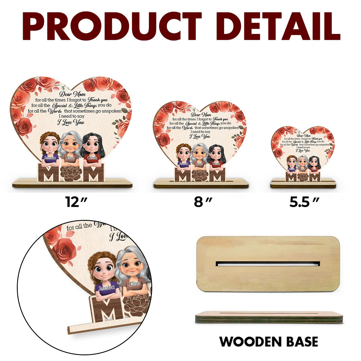 I Love You Mom - Personalized Custom 2-Layer Wood Plaque With Flat Base