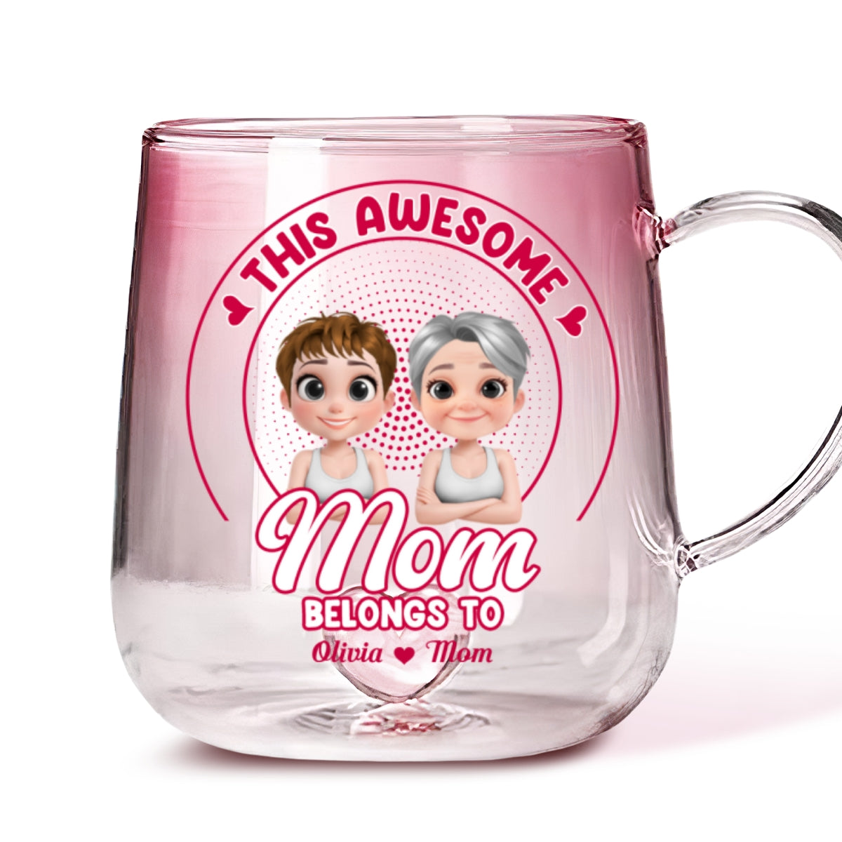 Awesome Mom Belongs To - Personalized Custom Pink Gradient Glass Mug
