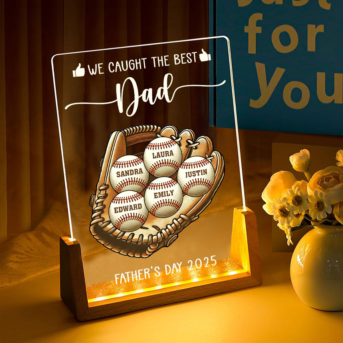 I Caught The Best Dad - Personalized Custom Plaque With Walnut Base