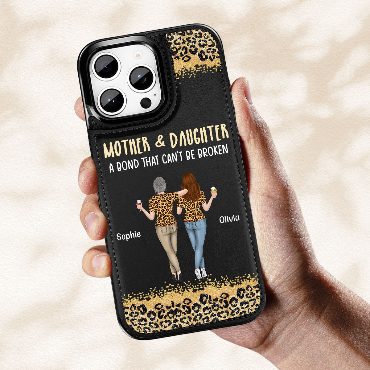 Mom And Daughter - Personalized Custom Leather Phone Case