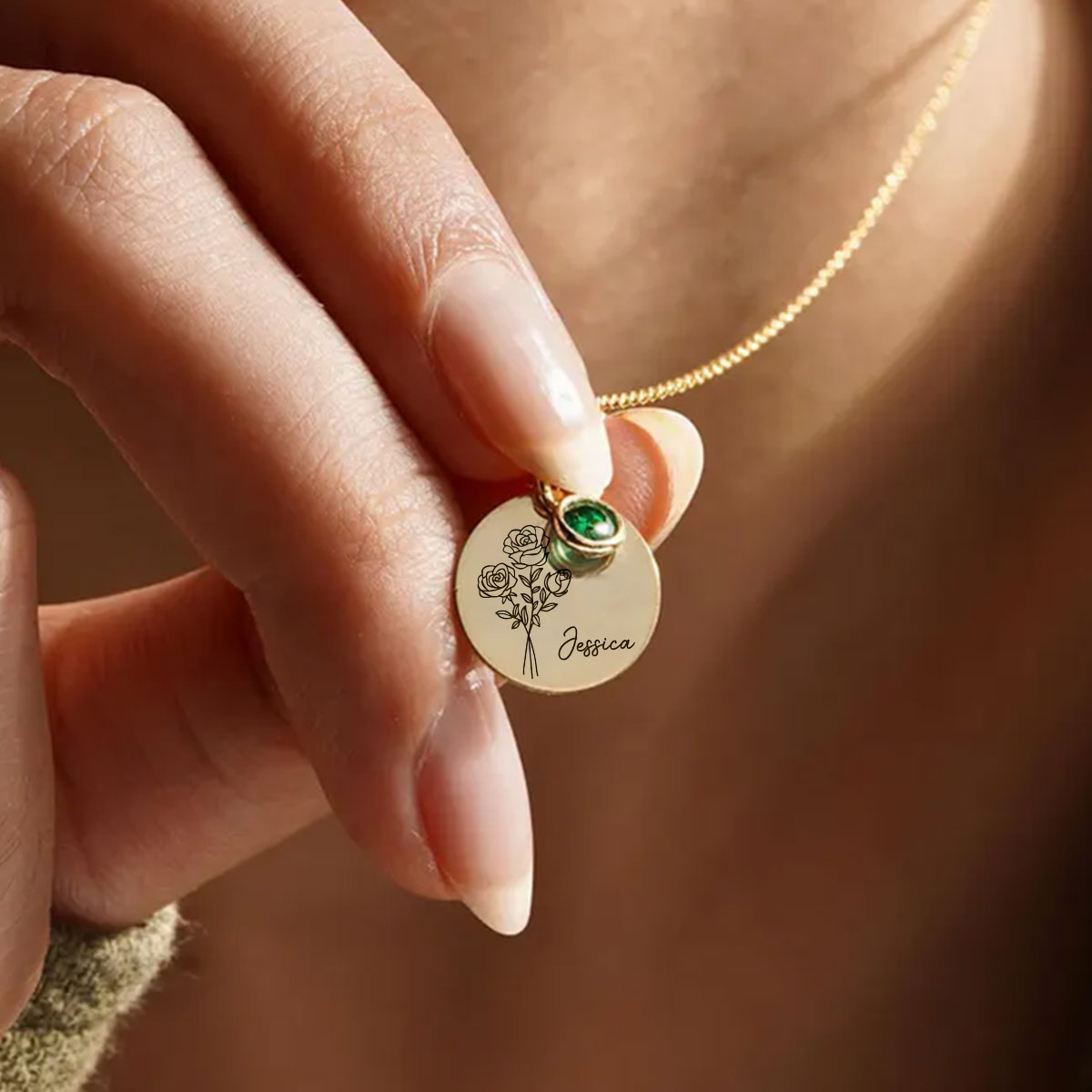 Birth Month Flower - Personalized Custom Birthstone Necklace