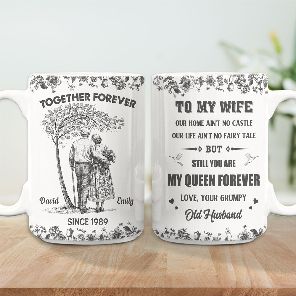 To My Queen Blue Toile - Personalized Custom Coffee Mug
