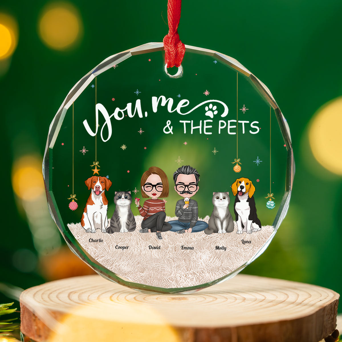 You Me And The Pet - Personalized Custom Glass Ornament