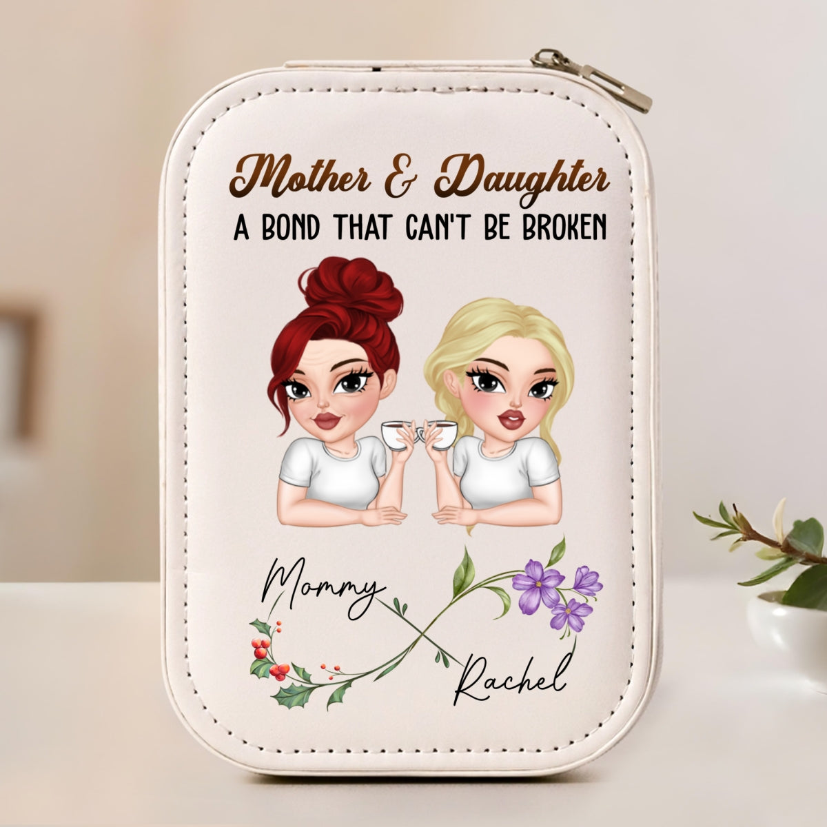 Mother And Daughter - Personalized Custom Jewelry Box With LED Mirror