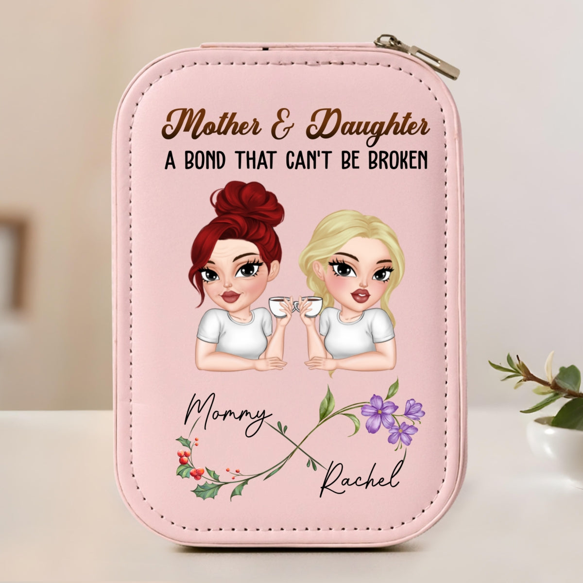 Mother And Daughter - Personalized Custom Jewelry Box With LED Mirror