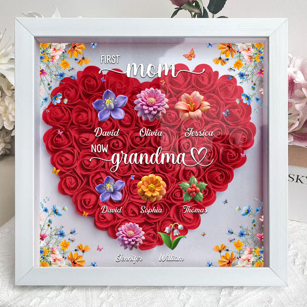 First Mom Now Mama - Personalized Custom Flower Shadow Box