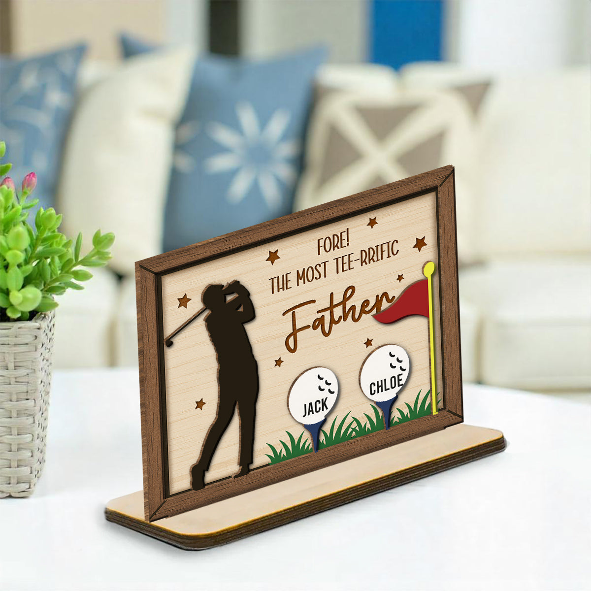 Best Dad On The Green - Personalized Custom 2-Layer Wood Plaque With Flat Base