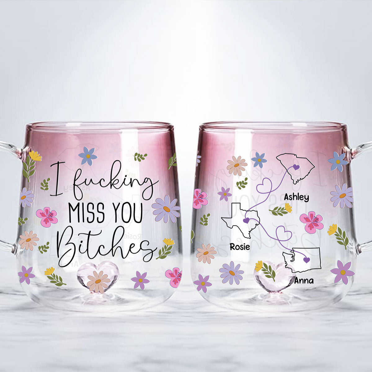 I Miss You Bestie - Personalized Custom Pink Gradient Glass Mug