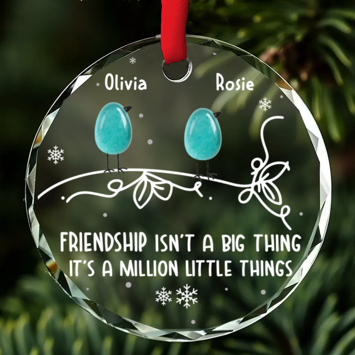 Sea Glass Birds Friendship - Personalized Custom Glass Ornament