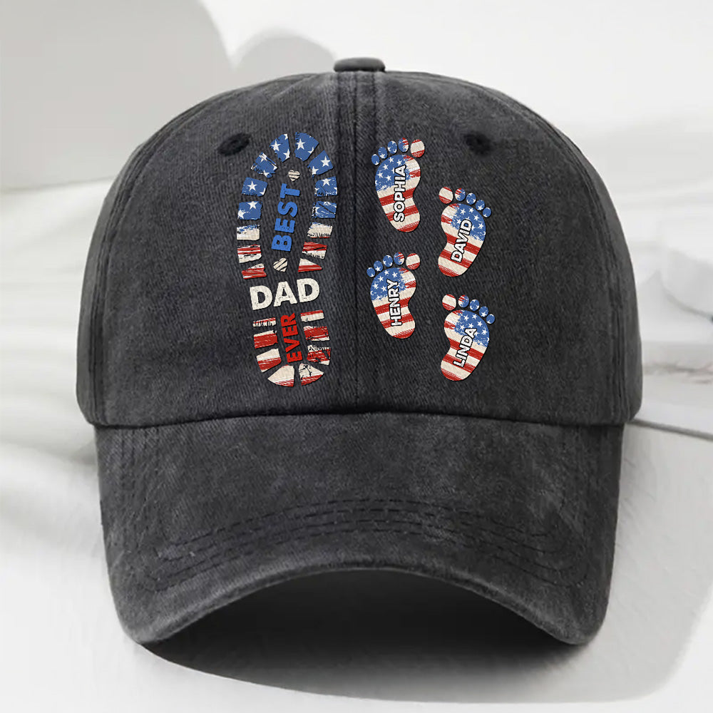 Best Dad Ever - Personalized Custom Vintage Washed Denim Cap