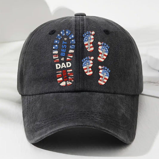 Best Dad Ever - Personalized Custom Vintage Washed Denim Cap