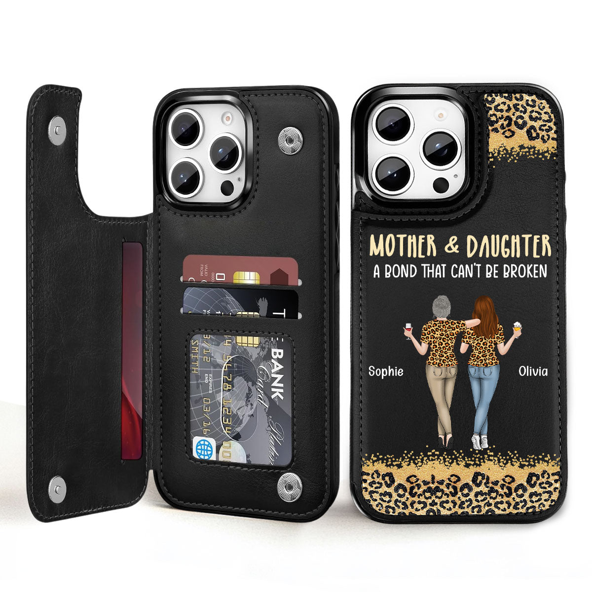 Mom And Daughter - Personalized Custom Leather Phone Case