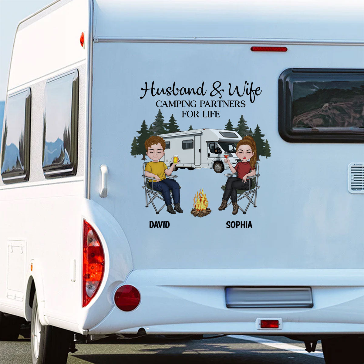 Husband And Wife Camping Partners For Life - Personalized Custom Decal