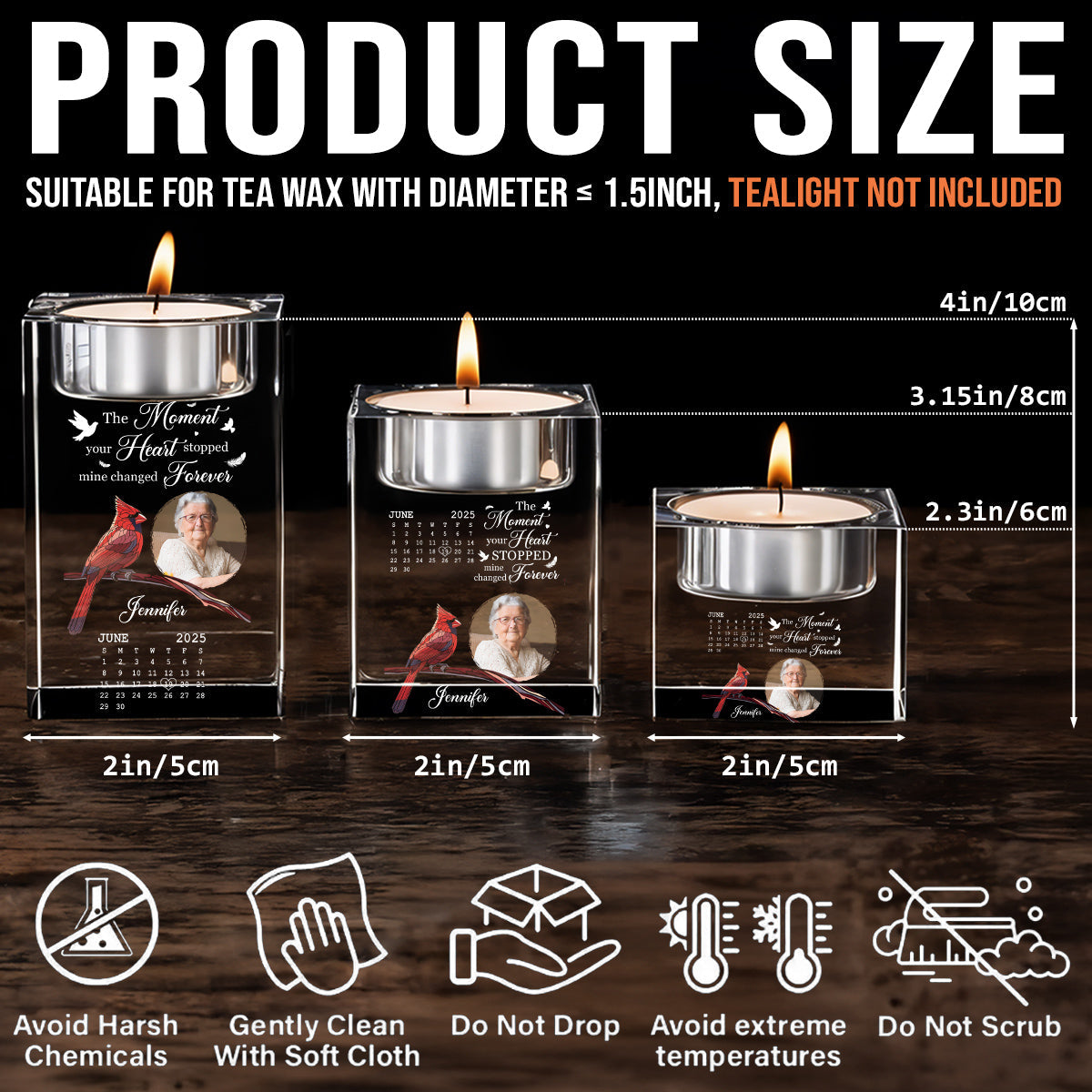 The Moment Your Heart Stopped - Personalized Custom Crystal Candle Holder