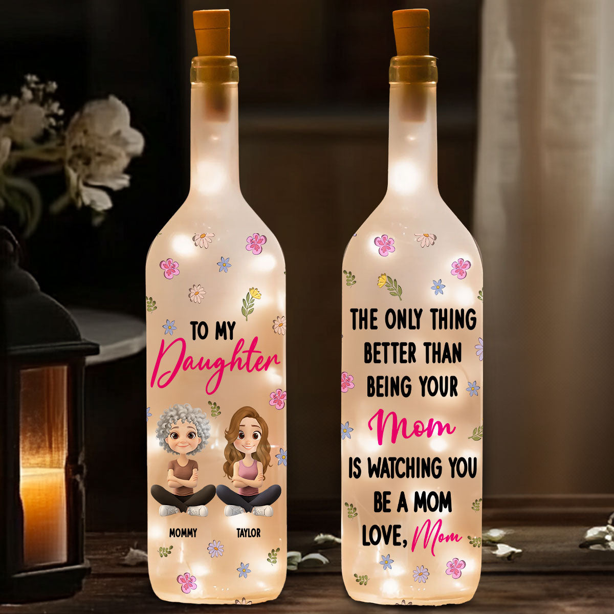 Mom And Daughter Together - Personalized Custom Bottle Lamp