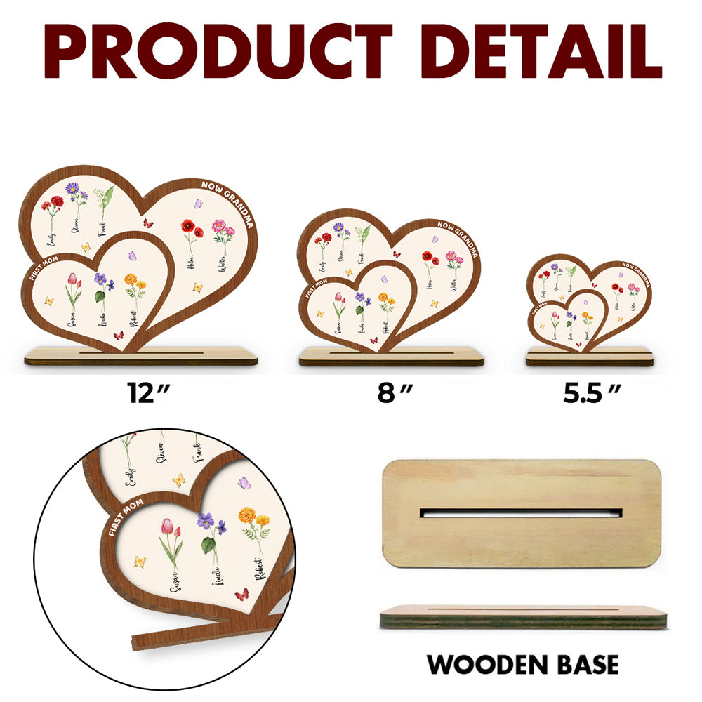 First Mom Now Grandma - Personalized Custom 2-Layer Wood Plaque With Flat Base