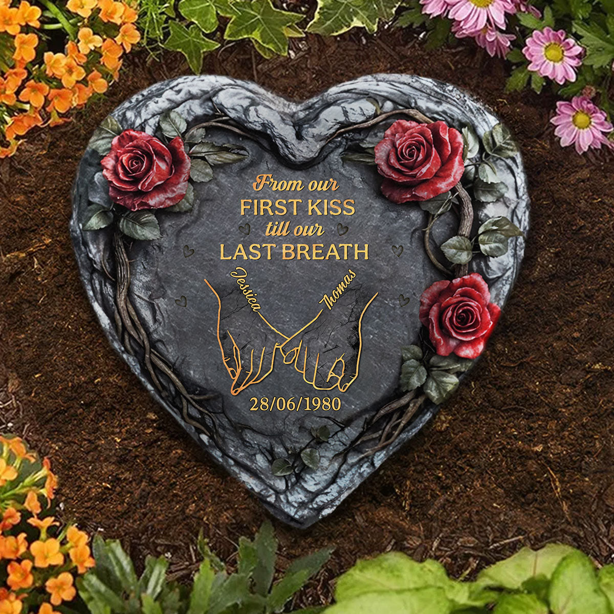 From Our First Kiss Till Our Last Breath - Personalized Custom Heart Shaped Stone