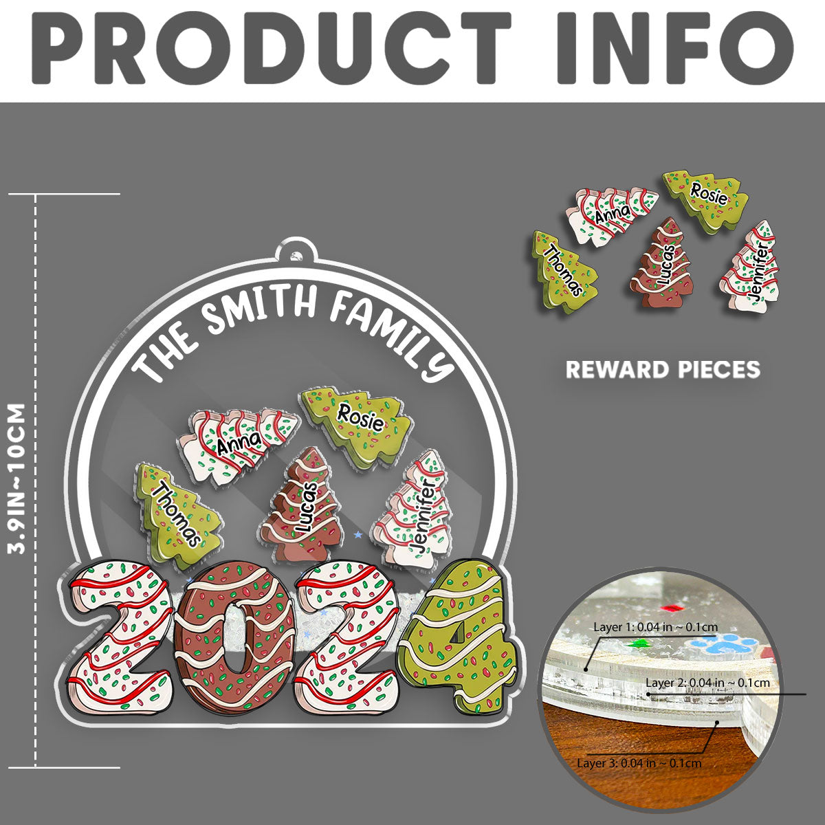 Tree Cake Family - Personalized Custom Acrylic Shaker Ornament