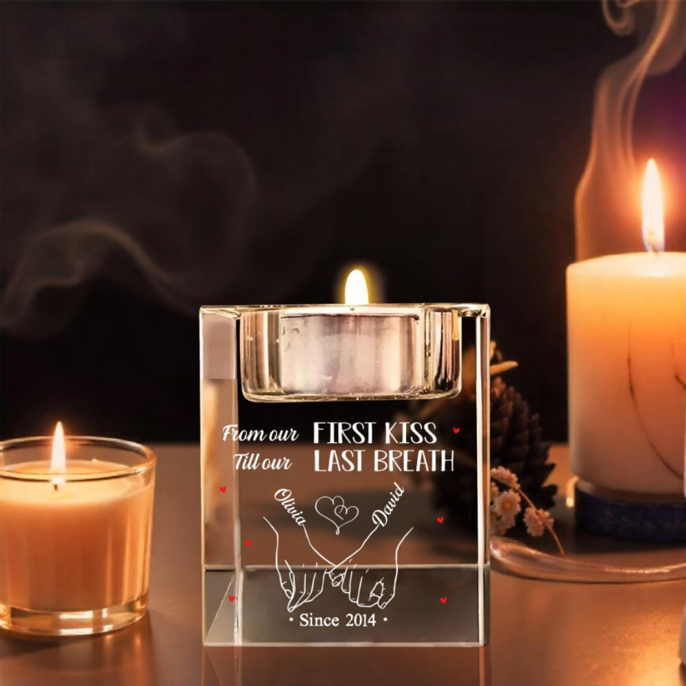 Our First Kiss -  Personalized Custom Crystal Candle Holder