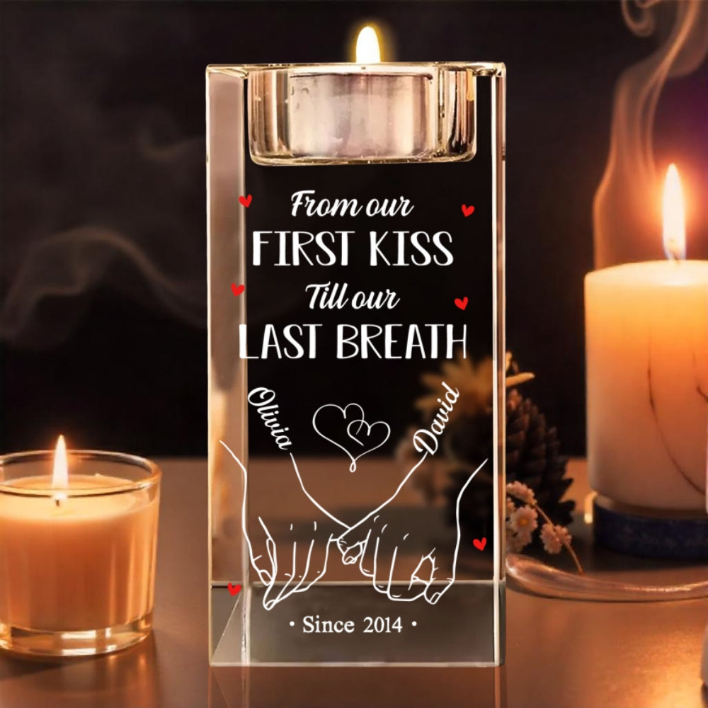 Our First Kiss -  Personalized Custom Crystal Candle Holder