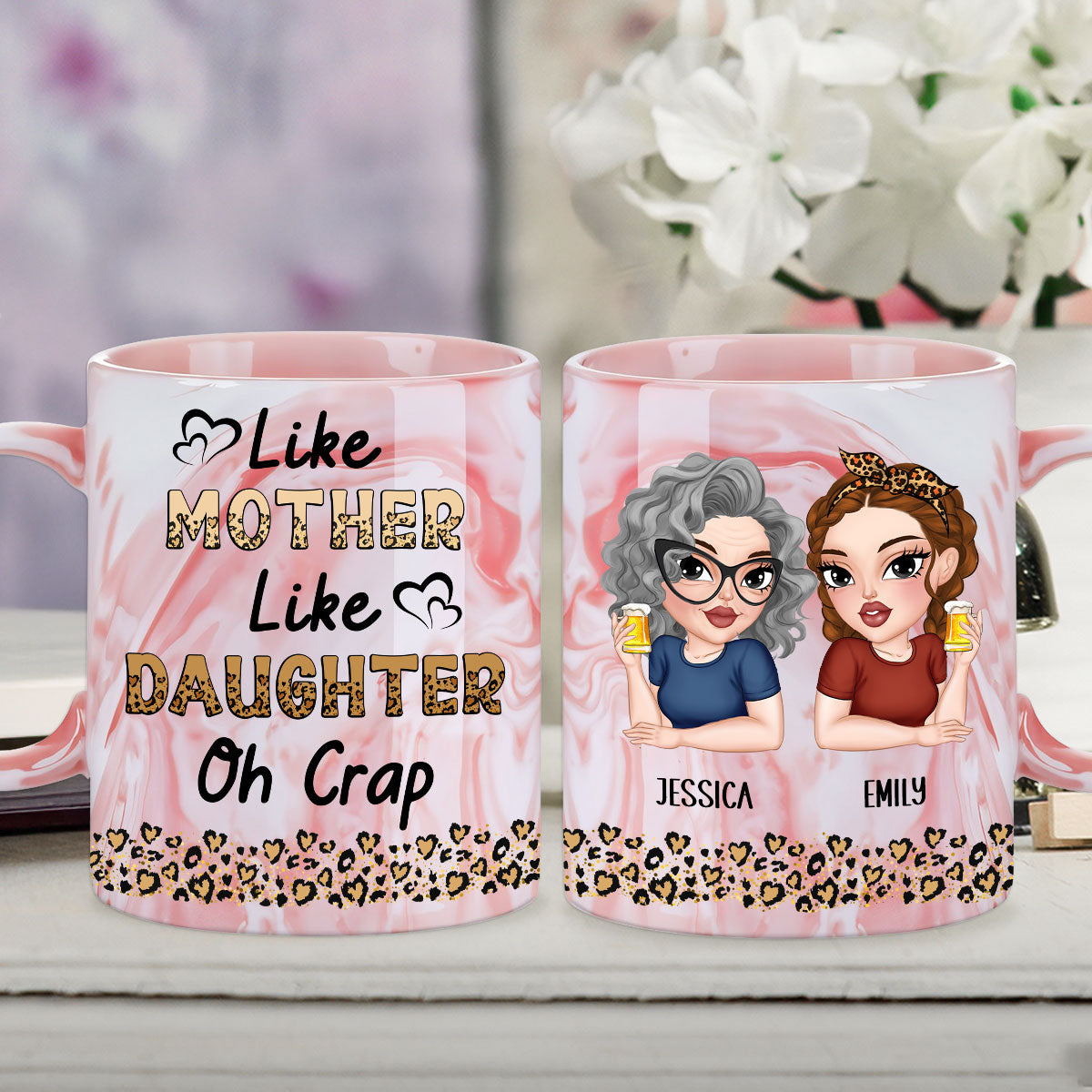Like Mother Like Daughter - Personalized Custom Pink Marble Mug