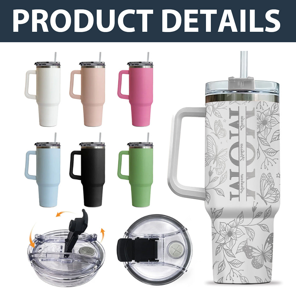 The Love Of Mom - Personalized Custom Engraved 40oz Tumbler With Handle