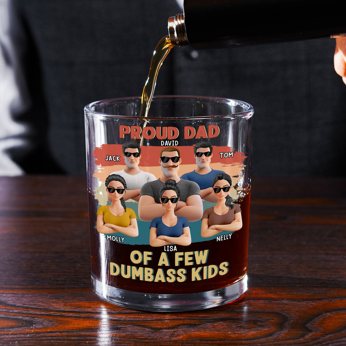 Proud Dad Of A Few Crazy Kids - Personalized Custom Whiskey Glass