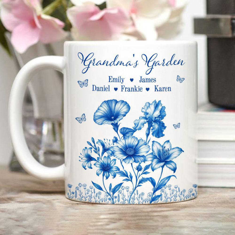 Grandma Garden Toile Flowers - Personalized Custom Coffee Mug