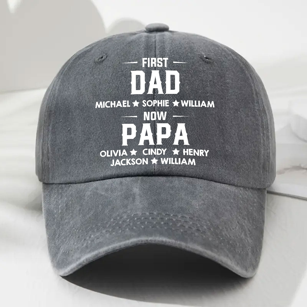 First Dad Now Grandpa - Personalized Custom Vintage Washed Denim Cap