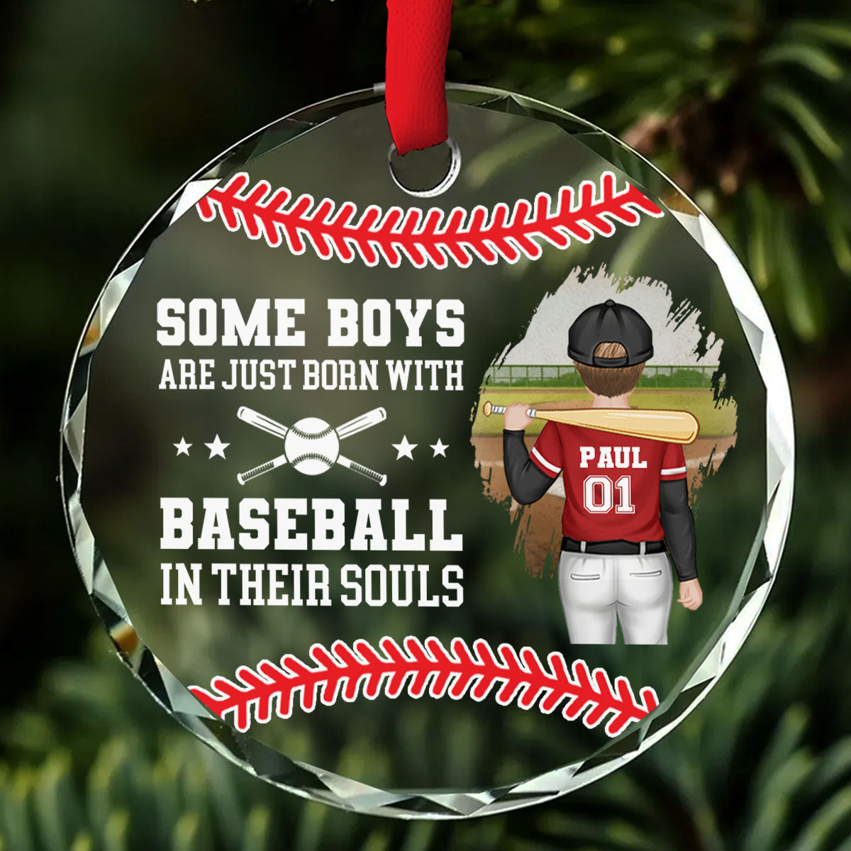 Some Boys Are Just Born With Baseball In Their Souls - Personalized Custom Glass Ornament