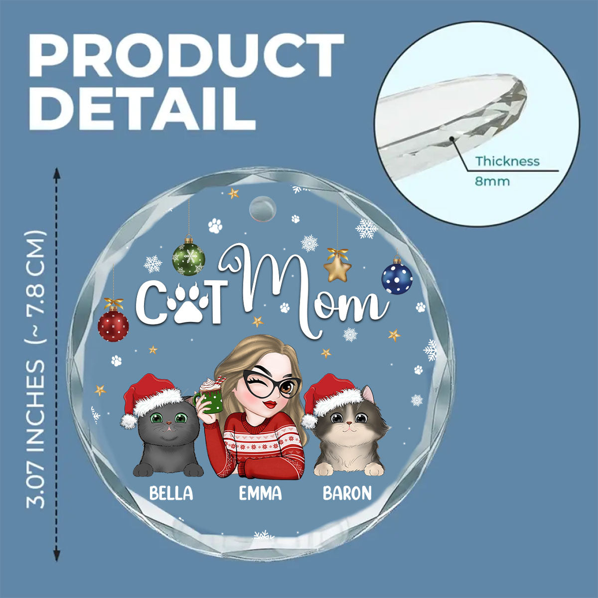 Cat Mom - Personalized Custom Glass Ornament